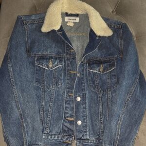 Blue Denim Jacket with Cream Collar